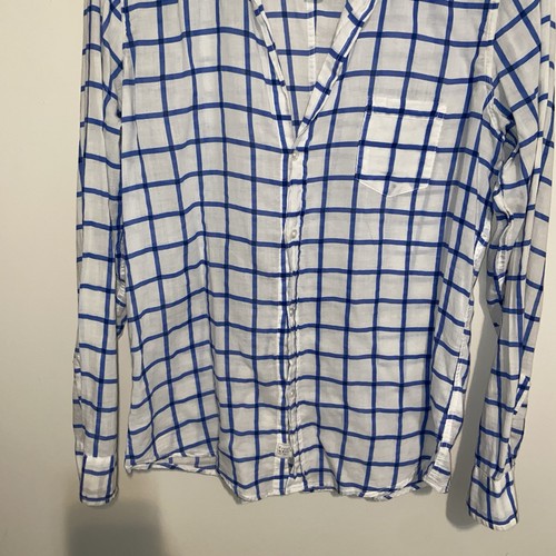 Frank & Eileen Shirt Womens Large Blue White Check Button Barry Cotton Coastal - Picture 4 of 10