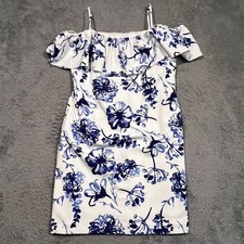 Lauren Ralph Lauren Off Shoulder Sheath Dress Women's 12 White Blue Floral Party