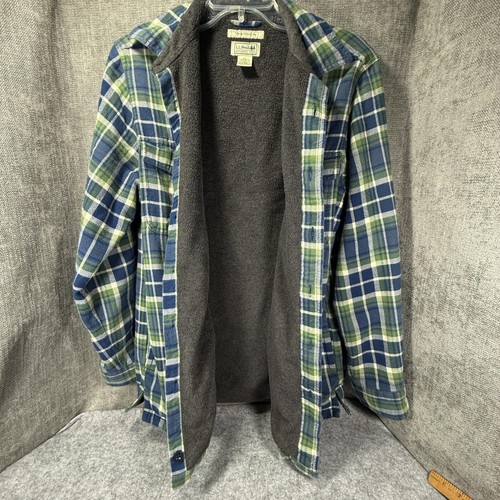 LL Bean Hemdjacke Herren Small Reg blau grün kariert Fleece gefüttert schwerer Flanell - Bild 1 von 17