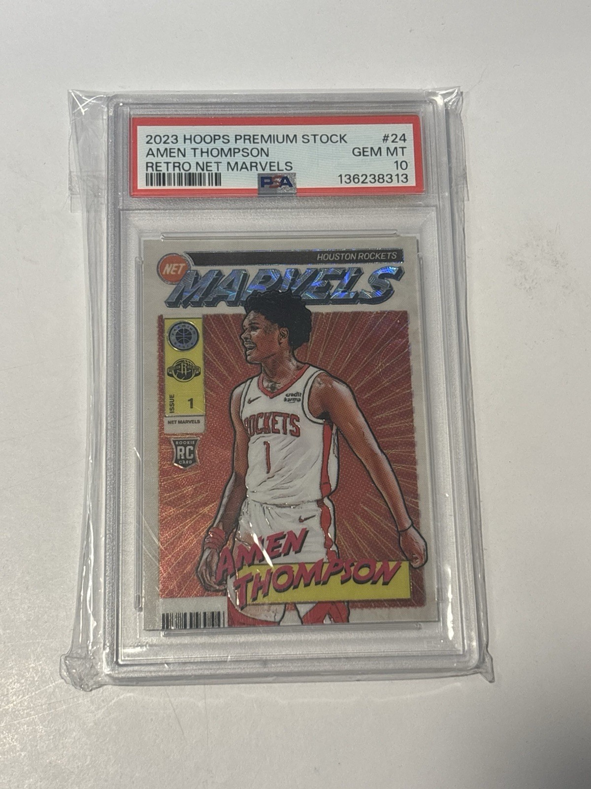 2023 Hoops Premium Stock Retro Net Marvels #24 Amen Thompson PSA 10 Rookie Rc