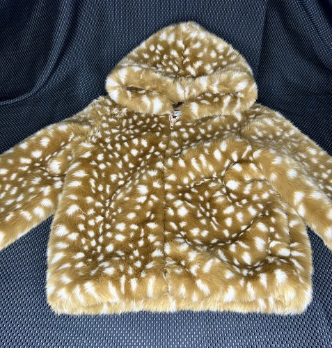 Donna Salyers Fabulous Furs Girls Tan White Bambi Faux Fur Jacket Coat Medium 8