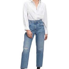 Gap Barrel Jean High Rise Medium Indigo Distressed Size 33/16R