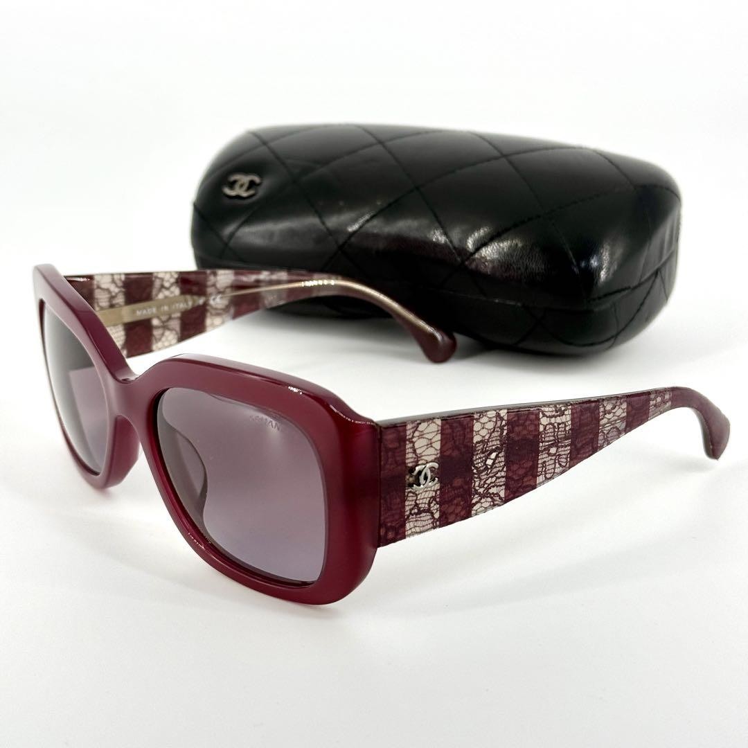 CHANEL 5295 Red Lace Stripe Coco Mark Sunglasses