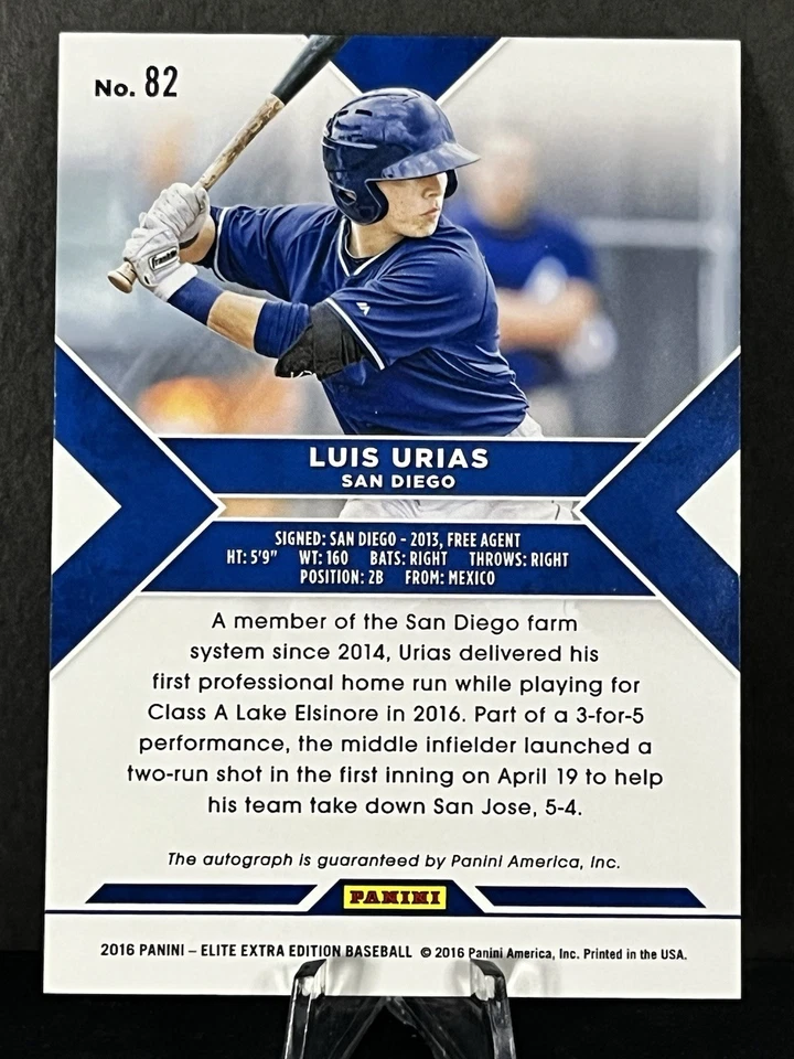 2016 Panini Elite Extra Edition Aspirations Blue Auto /50 Luis Urias #82 Auto - Image 2 of 2