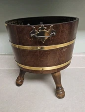 Vintage Wood Barrel Style Sewing Table Wooden Basket 