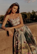 Anthropologie Midi Dress Floral Muse Basque Waist Preppy Retro Formal Large NWT