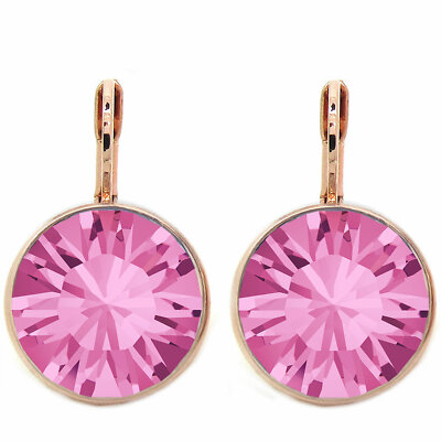 Rose Gold Plated Round Bella Crystal Earrings Made with SWAROVSKI  Crystals 