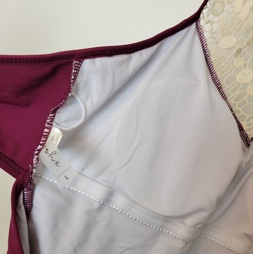 Cupshe Gr. Large Burgunderrot Einteiler Häkelausschnitt Neckholder Badeanzug Bohemian Strand - Bild 10 von 13