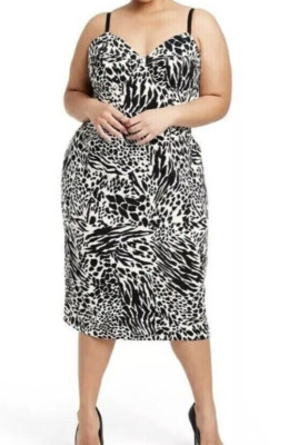 Sergio Hudson for Target 2X Plus Size Animal Print Bustier Midi Dress Blk/Wht N