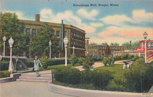 Bangor, Maine Postcard Norumbega Mall Coca Cola Sign Postmark 1950        S2* - Picture 1 of 2