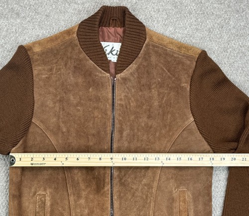 Niki Herren Vintage durchgehender Reißverschluss braun halb Wildleder Pullover Jacke Größe Small - Bild 10 von 13