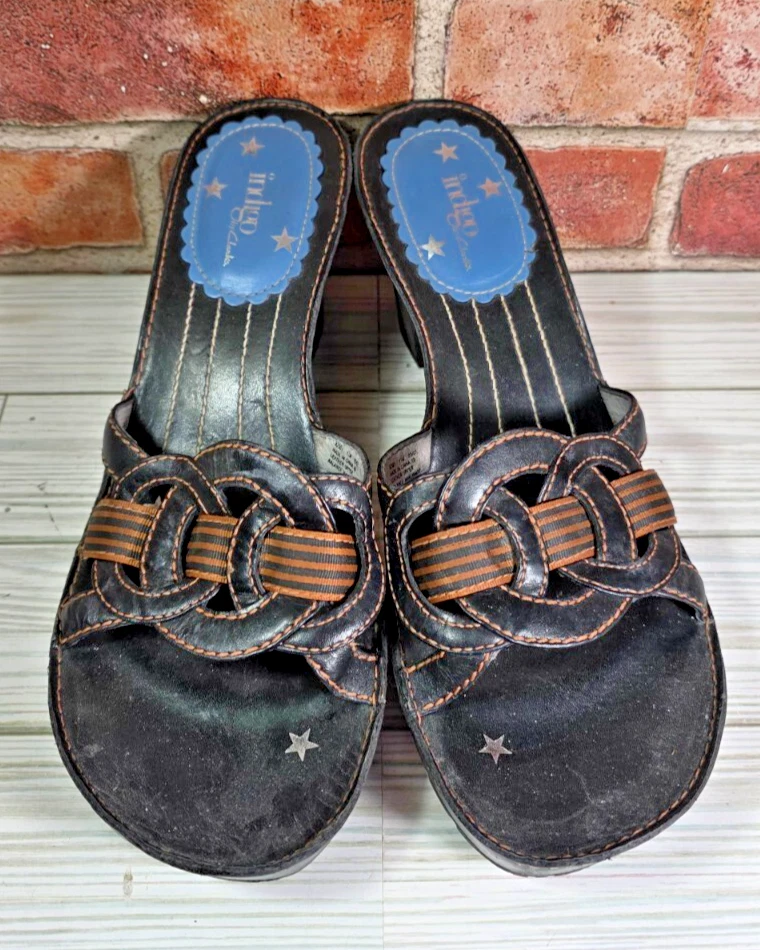 Clarks Indigo Y2K черный кожаный коренастый каблук платформе поскользнуться на туфли Mules размер 11 - Изображение 3 из 4