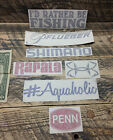 7 Fishing decals vinyl Sticker lure reel rod hook tackle box tug canoe boat fly