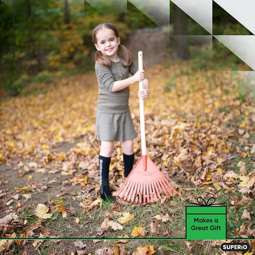 Superio Kids Garden Rake with Quality Handle Orange Head to Sweep Leaves in Lawn - Picture 9 of 10