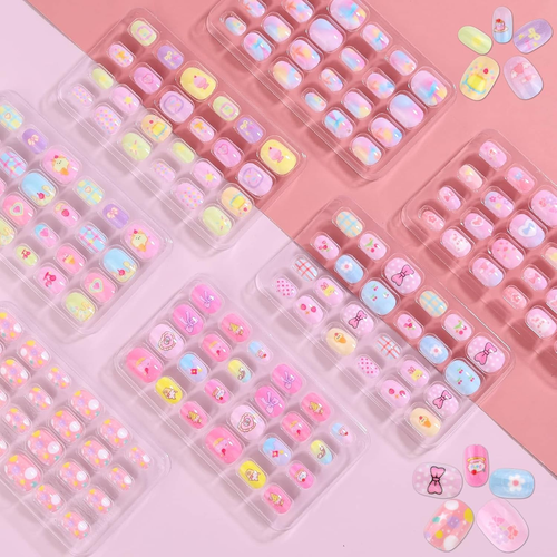 "168 Pcs Kids Press On Nails Set, Assorted Colors & Patterns - Easy Application" - Picture 9 of 10