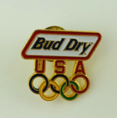 Bud Dry Olympic Sponsor Team USA Lapel Hat Pin Gold Tone Open Design