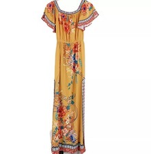 Flying Tomato Maxi Dress Yellow Boho Floral Off Shoulder Womens Size Small