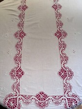 Nappe ancienne coton dentelle et broderies  215 cm x 150 cm ref T182