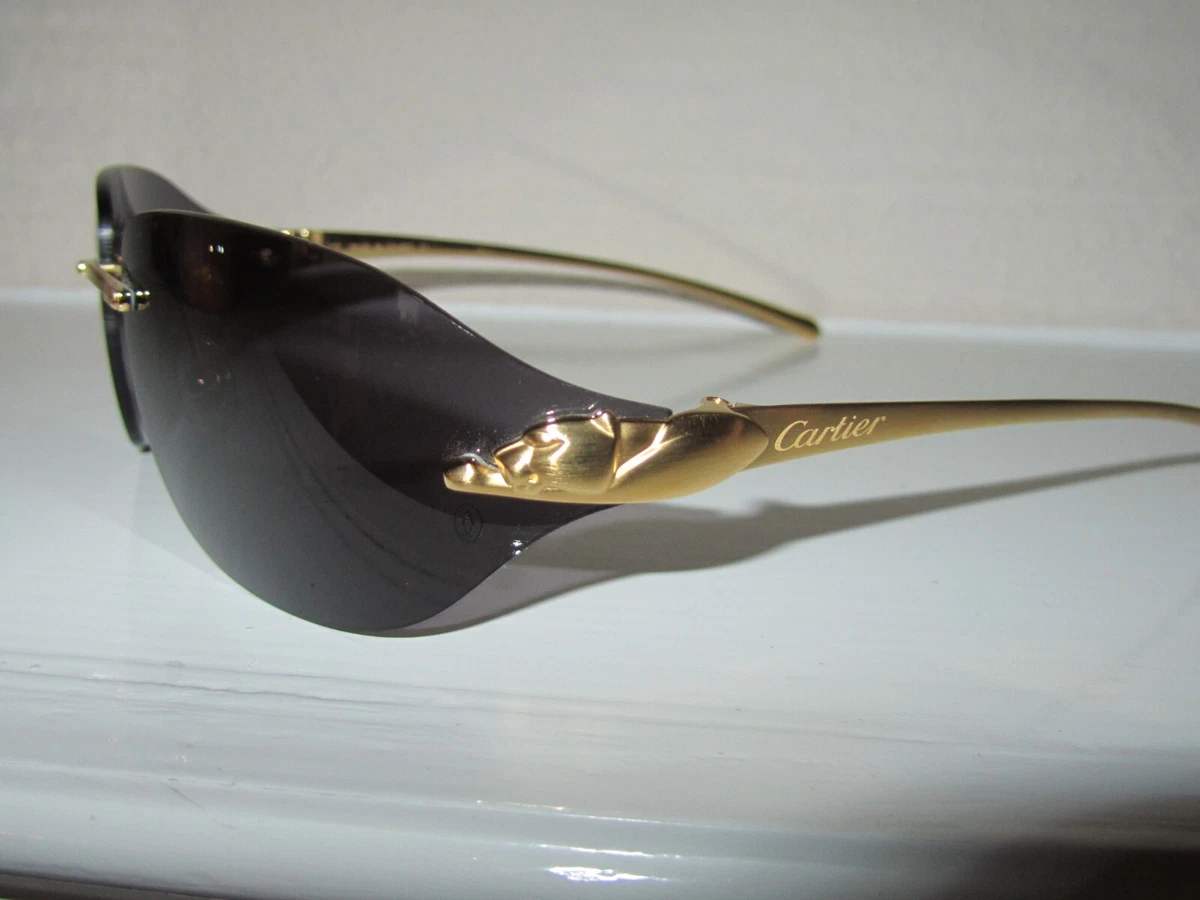 Cartier Rimless Panthere Decor Metal Gold Frame / Grey Sunglasses CT0399S  NEW !! | eBay