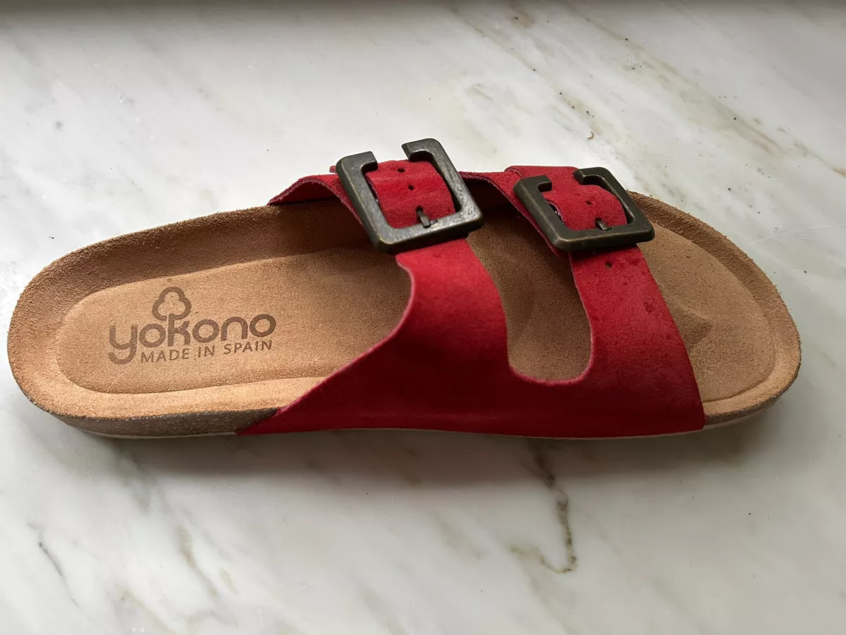 Yokono Women's US 9.5 Red Suede Leather Double Strap Slide Sandal