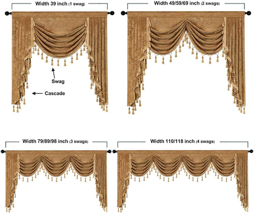 Thick Chenille Window Curtains Valance for Living Room Bronze Waterfall Valance - Picture 5 of 7