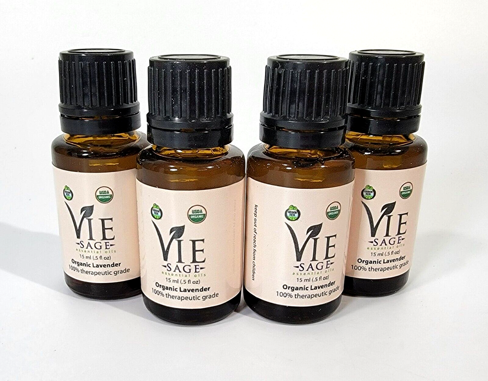 LSG LOT OF 4 Certified USDA Organic Theraputic Grade Lavender Oil 15mL Droppers