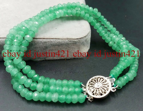 3 Rows Faceted 2x4mm Topaz/Jade/Agate Rondelle Gems Beads Bracelet 7.5'' AAA - Picture 7 of 32