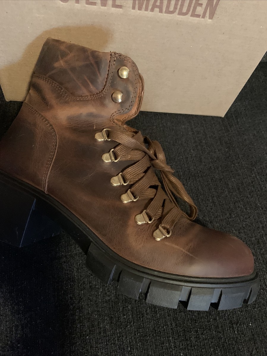 steve madden ladies hint cognac lea Combat boots size 10 | eBay display picture 1