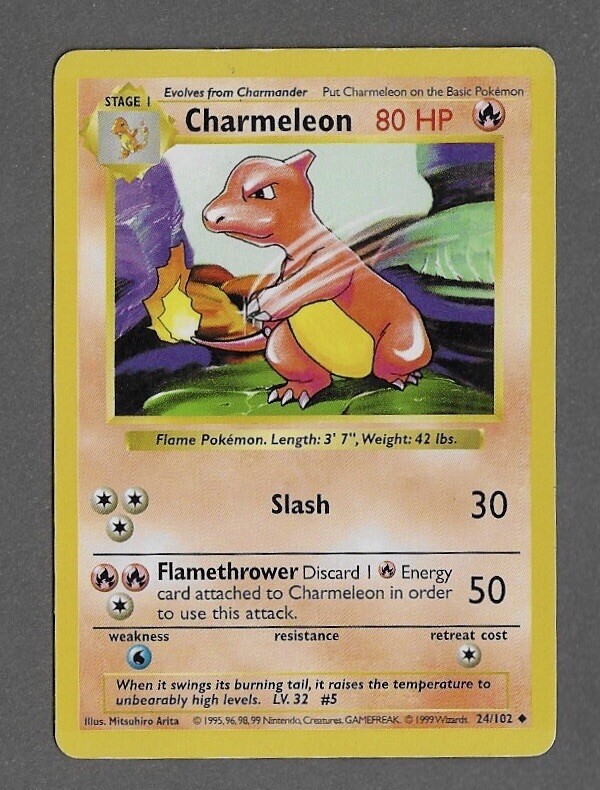 CHARMELEON Non Holo 24/102 Shadowless Base Set Pokemon Card | eBay
