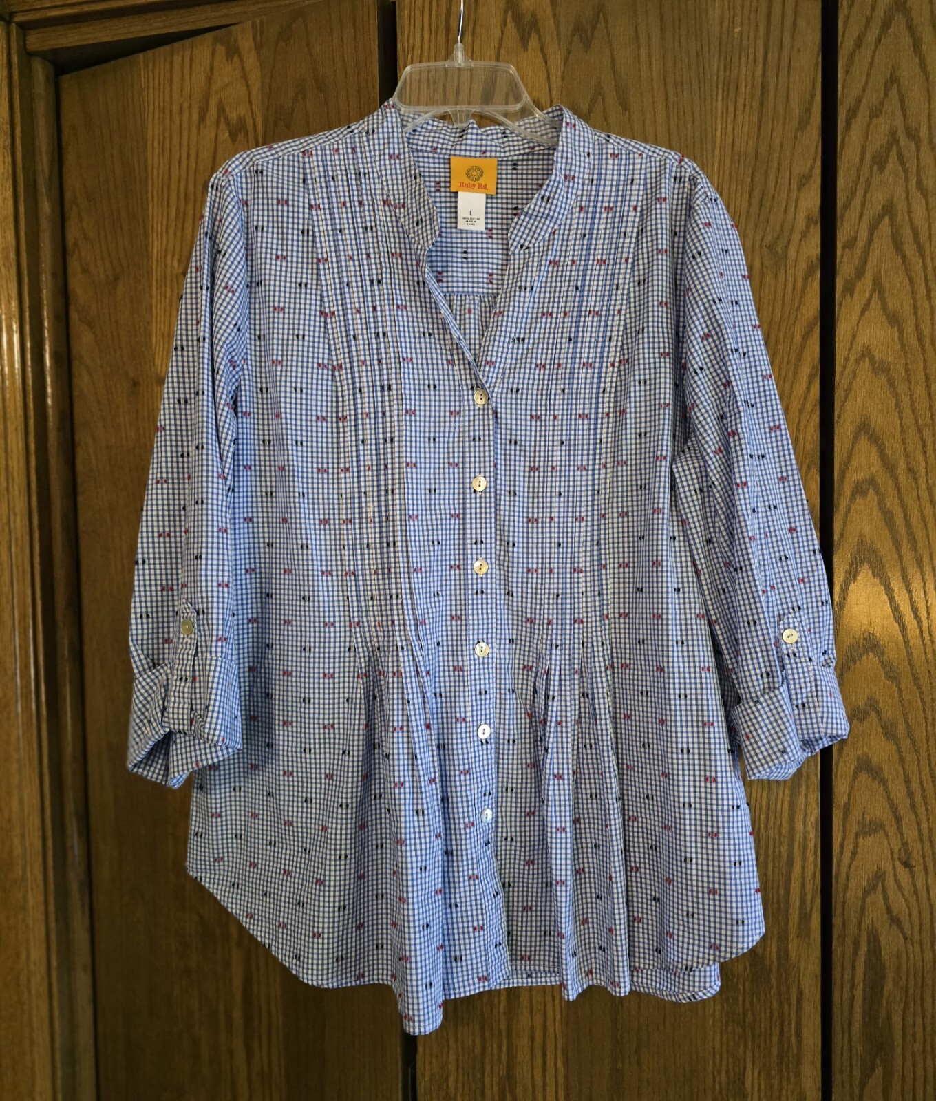 Ruby Rd. Blue White Gingham Pleated Front Shirt W… - image 1