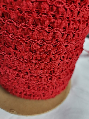 Vintage Chenille 1/2" ribbon 5 yds/ Red/Christmas/Gimp/Trim - Picture 2 of 5