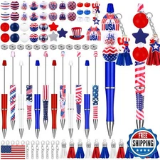 Vellibring 12 Set Independence Day Beadable Pens Plastic Bead Pens Patriotic 