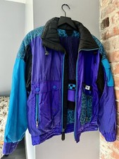 Vintage KAELIN SKI Womens Jacket Purple  Turquoise Size 8 Matching Scarf NICE