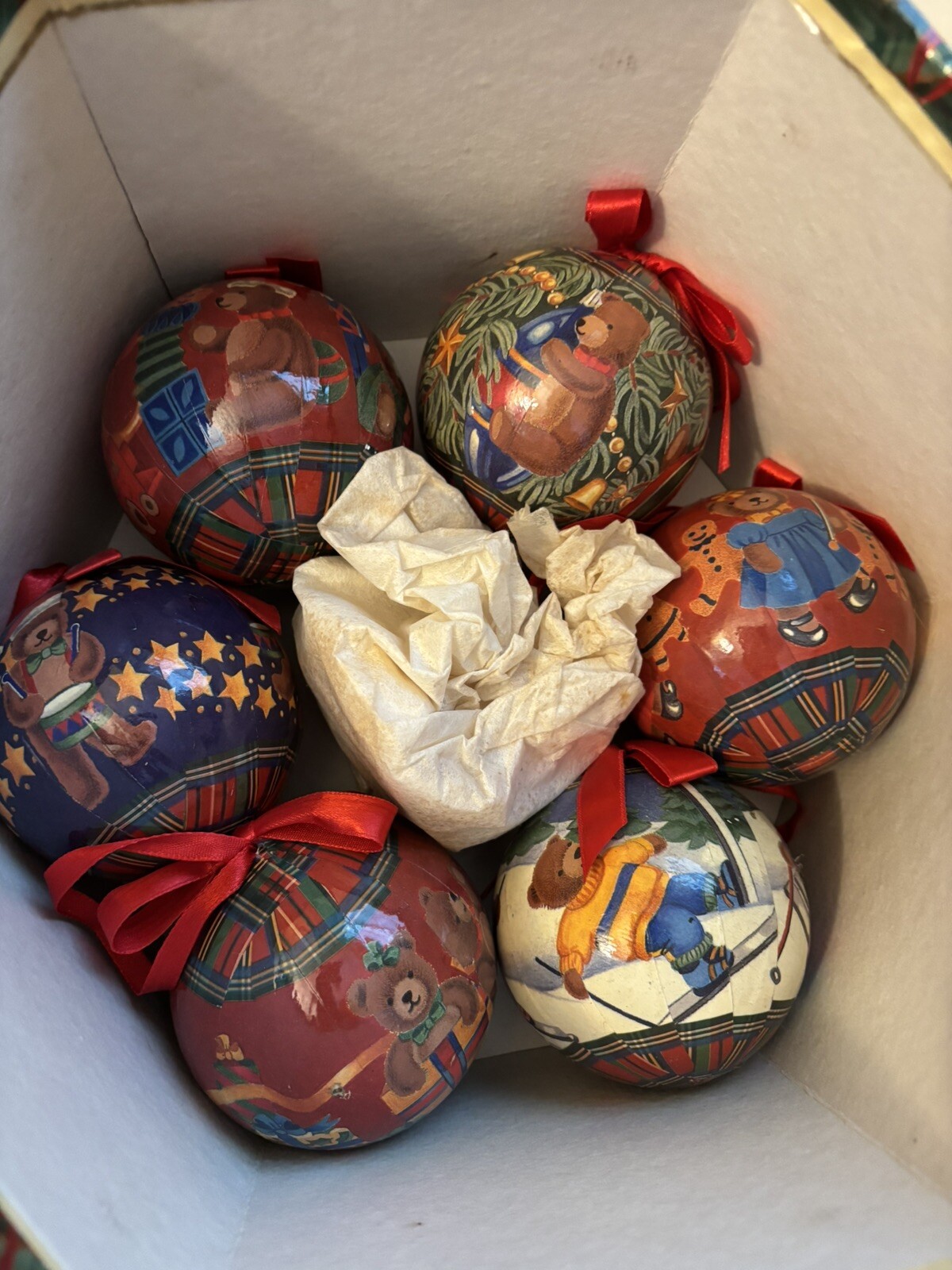 Vintage A Beary Christmas Ornaments Balls Set of 12 in Original Box Complete