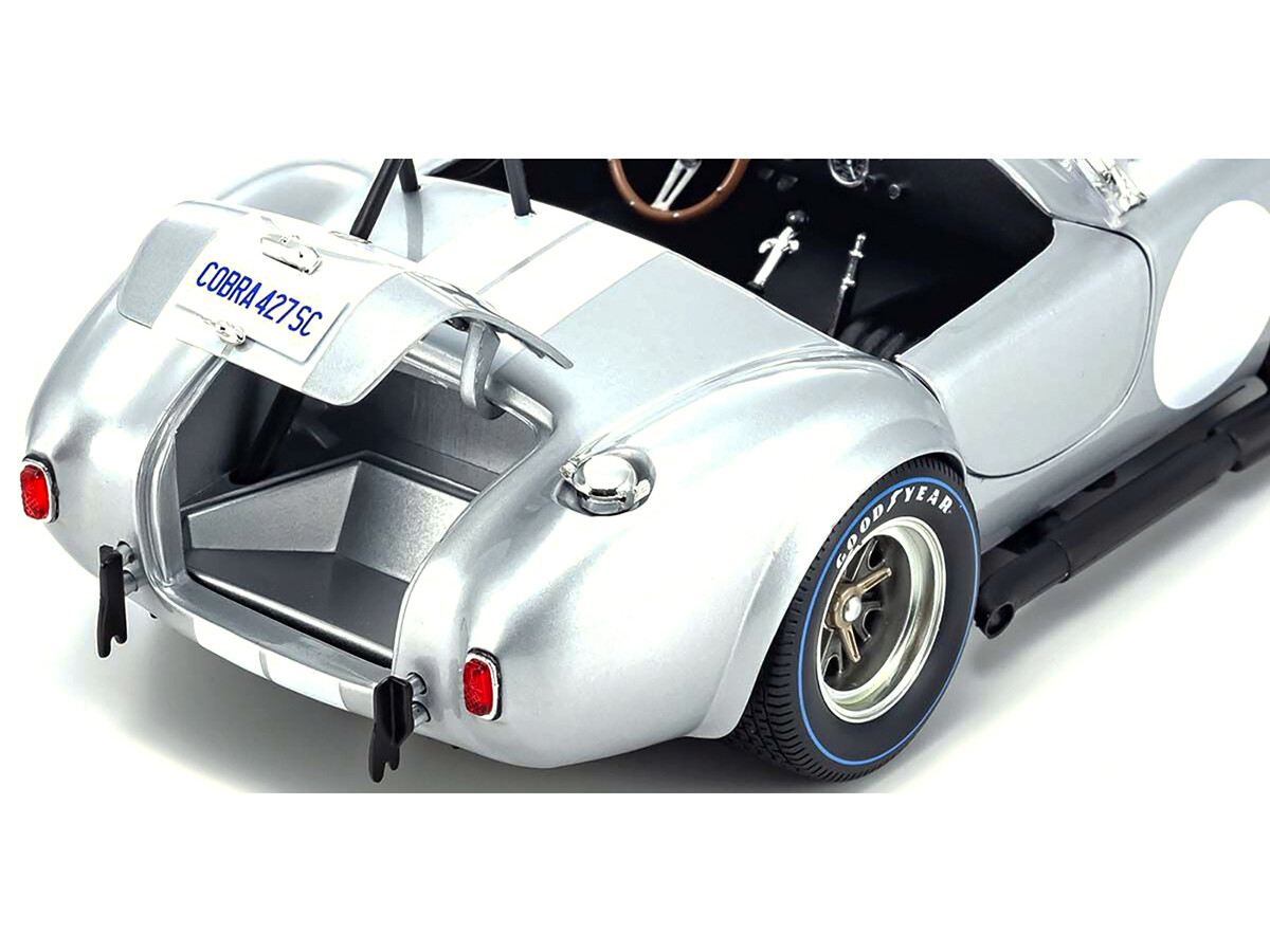 Shelby Cobra 427 S/C Silver with White Stripes 1/18 Diecast Model