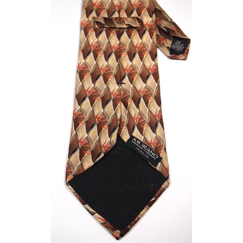 Cravate homme Murano 100% soie USA 59" beige marron orange géométrique - Photo 3/3