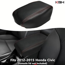 Fits 12-15 Honda Civic Black Leather Center Console Lid Armrest Cover Red Stitch