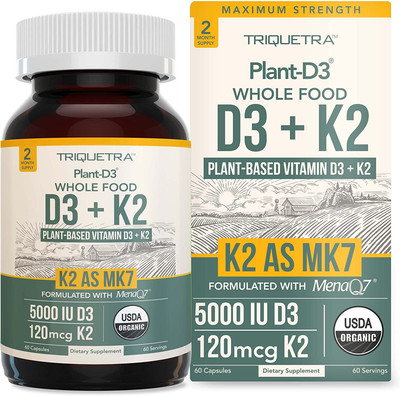 Organic Plant D3 + K2 | 5000 Iu D3 + 120 Mcg K2 as All-Trans MK7 from Menaq7 ...