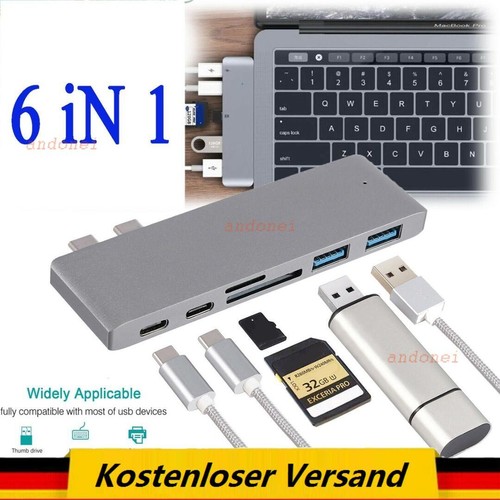 6in1 USB C Hub für MacBook Pro Dual Typ C Adapter HDMI 4K USB 3.1 Kartenleser - 第 1/8 張圖片
