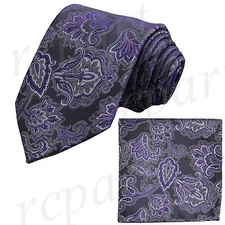 New Men's Micro Fiber formal Neck Tie & Hankie Set Paisley purple wedding formal