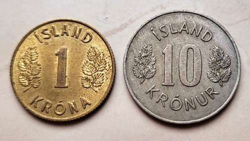 🧭 🇮🇸 ICELAND 1 & 10 Crown coins. High grade! - Picture 2 of 2