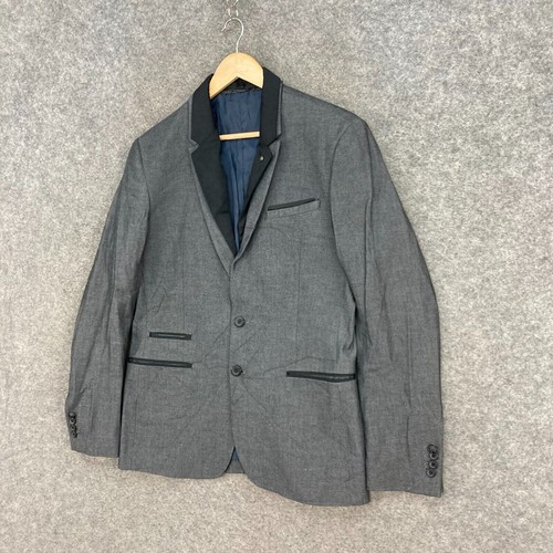 Politix Mens Suit Jacket Size M medium Grey Collared Button Cotton Blend A7508 - Picture 2 of 11