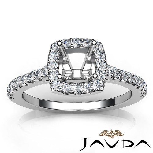 Halo Prong Set Cushion Semi Mount Diamond Engagement Ring 14k White Gold0.5Ctw - Picture 7 of 7