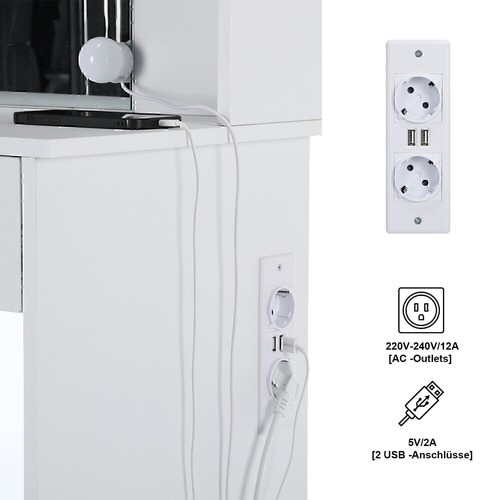 Schminktisch Frisiertisch Kosmetiktisch mit Hocker LED-Beleuchtung Spiegel Weiß - Bild 12 von 19