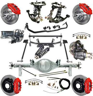 RIDETECH COILOVER,4-LINK KIT,CURRIE REAR END,WILWOOD DISC BRAKES,13'' ROTORS,RED