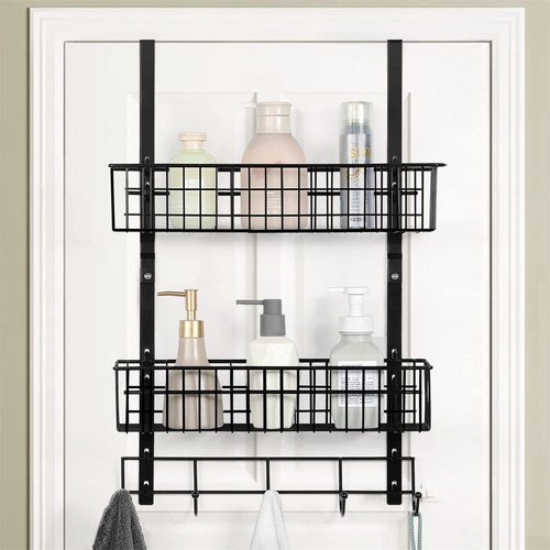 Over The Door Hooks Organizer Hanger Coat Hooks Towel Rack with 2 Mesh Basket...