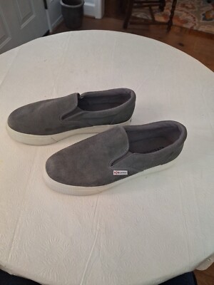 Superga Gray Suede Leather Upper Slip-on Size 39.5 US 7 Men 8.5 Woman Immaculate