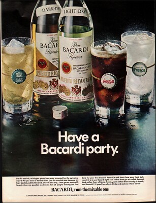 1970 Vintage ad Barcardi rum mixable Beverages Coke Glasses ice bottle  02/23/23