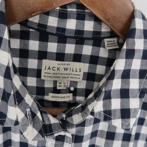 Jack Wills Boyfriend Fit Shirt Womens 8 Navy Blue White Check Long Sleeve - Picture 9 of 11