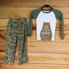Carter's Pajama Outfit Set Pants Shirt Boys 6 Green Camouflage Bear Fleece Soft